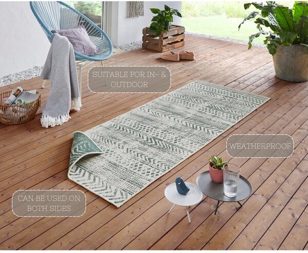 Zeleno-krem zunanja preproga NORTHRUGS Biri, 80 x 350 cm