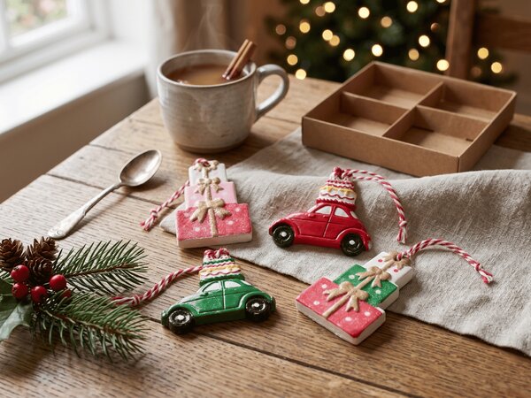 Set 4 božičnih okraskov CHRISTMAS CAR 6 cm