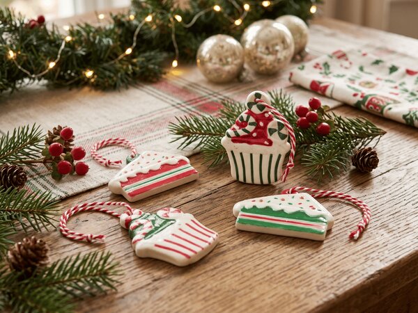 Set 4 kosov božičnih okraskov CHRISTMAS PATISSERIE 6 cm