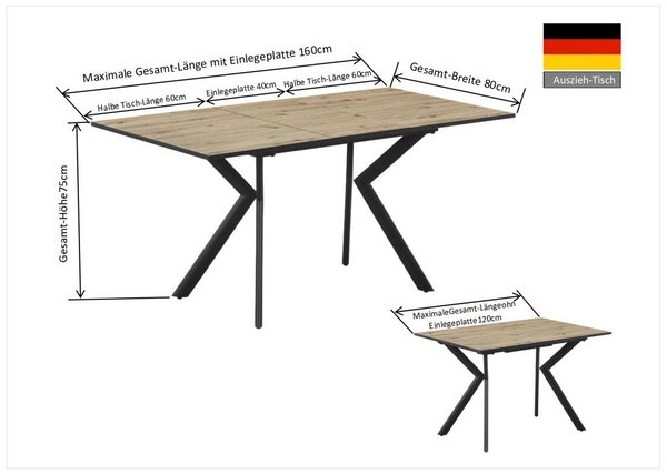 Mömax Raztegljiva Jedilna Miza Marcel, 120-160x80