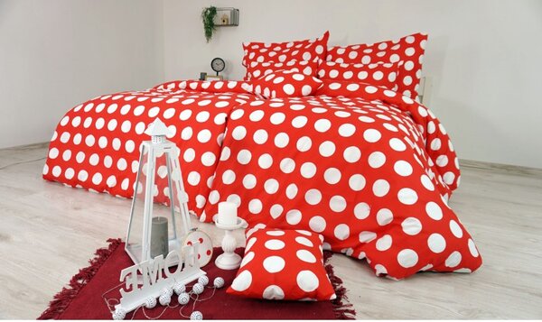 Bombažna posteljnina Dots rdeča EMI, Standardni enojni posteljni komplet vključuje 1x 140x200 + 1x 70x90