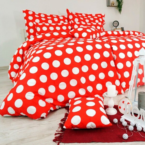 Bombažna posteljnina Dots rdeča EMI, Standardni enojni posteljni komplet vključuje 1x 140x200 + 1x 70x90