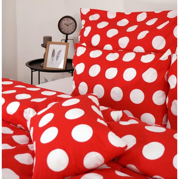 Bombažna posteljnina Dots rdeča EMI, Standardni enojni posteljni komplet vključuje 1x 140x200 + 1x 70x90