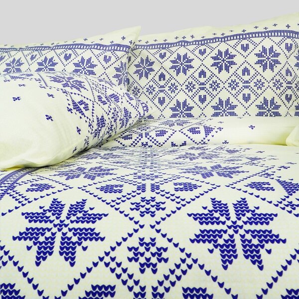 Bombažna posteljnina Etno krem-modra EMI, Standardni enojni posteljni komplet vključuje 1x 140x200 + 1x 70x90