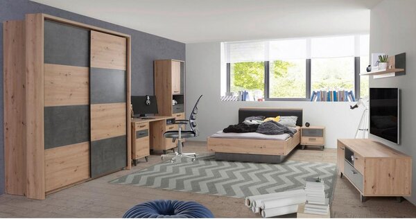 Carryhome Postelja Raven, Barva Hrasta, Temno Siva, 140x200