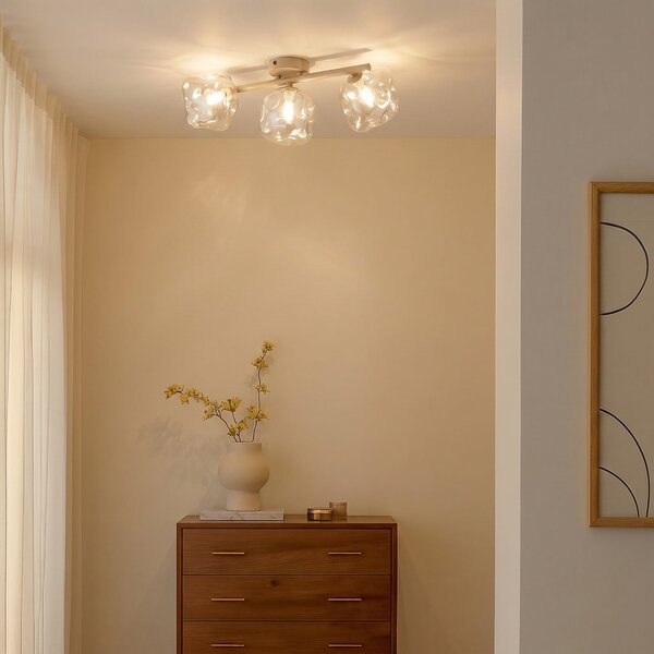 TK Lighting Stropna svetilka Lava, s tremi žarnicami, dolžina 50 cm, barva pesek/konjak, G9, zatemnjen, Bež, Dnevna soba / jedilnica, Steklo, Sodobni