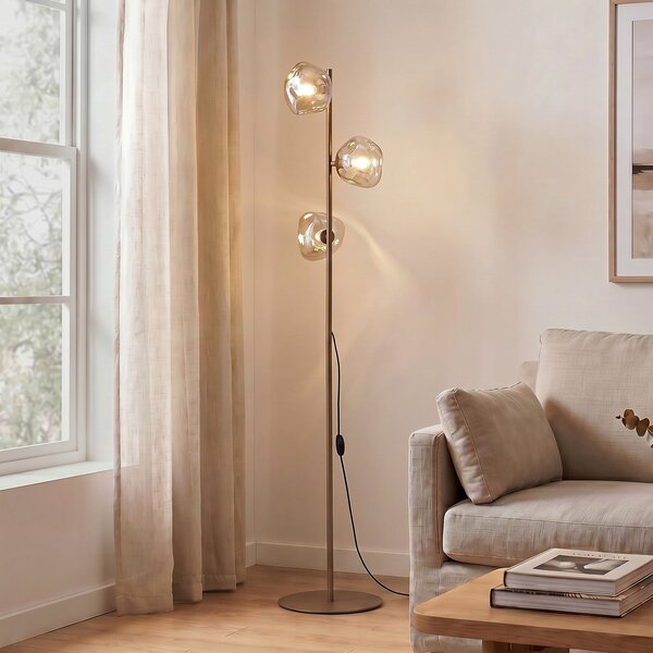TK Lighting Stojna svetilka Lava, pesek/konjak, steklo, 151 cm, 3-žarilna, G9, Bež, Dnevna soba / jedilnica, Steklo, Sodobni