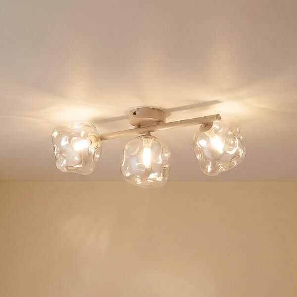 TK Lighting Stropna svetilka Lava, s tremi žarnicami, dolžina 50 cm, barva pesek/konjak, G9, zatemnjen, Bež, Dnevna soba / jedilnica, Steklo, Sodobni