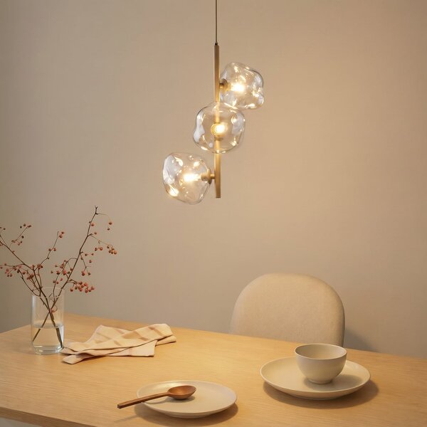TK Lighting Visoka svetilka Lava, 3-žarilna, Ø 29 cm, pesek/konjak, G9, zatemnjen, Bež, Dnevna soba / jedilnica, Steklo, Sodobni