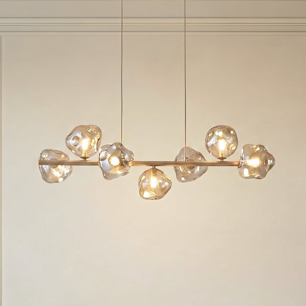 TK Lighting Visoka svetilka Lava, 7-žarčna, dolžina 90 cm, barva pesek/konjak, G9, zatemnjen, Bež, Dnevna soba / jedilnica, Steklo, Sodobni