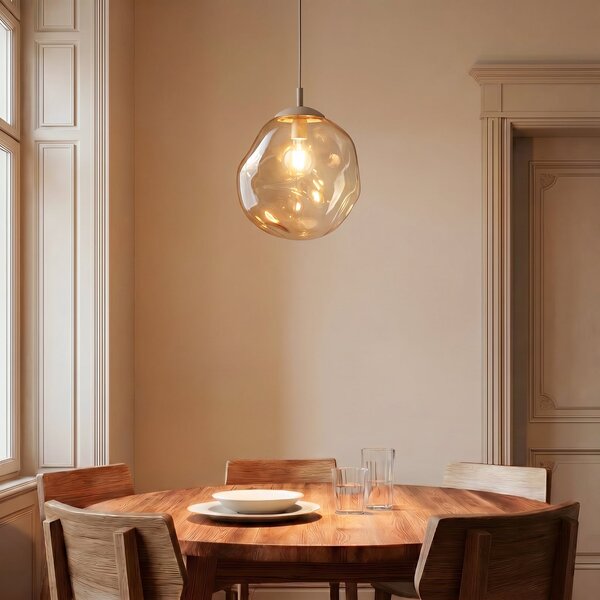 TK Lighting Visoka svetilka Lava, Ø 35 cm, E27, pesek/konjak, steklo, zatemnjen, Bež, Dnevna soba / jedilnica, Steklo, Sodobni