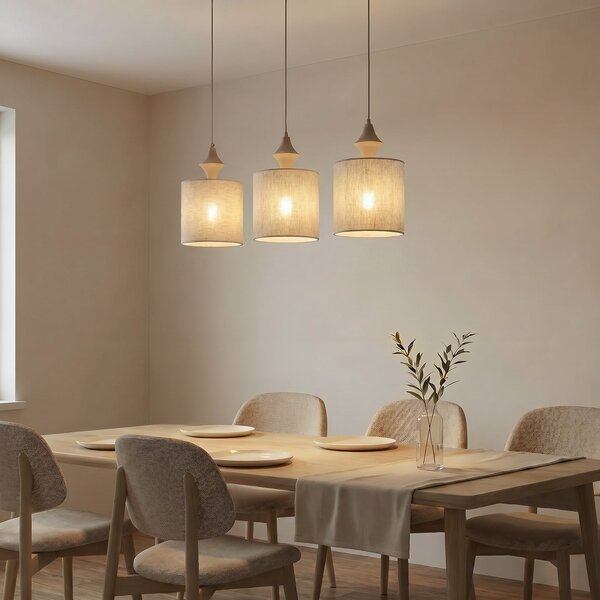 TK Lighting Visoka svetilka Amura, s tremi žarnicami, dolžina 105 cm, bež/pesek, E27, zatemnjen, Bež, Dnevna soba / jedilnica, Tkanine / tekstil, Sodobni