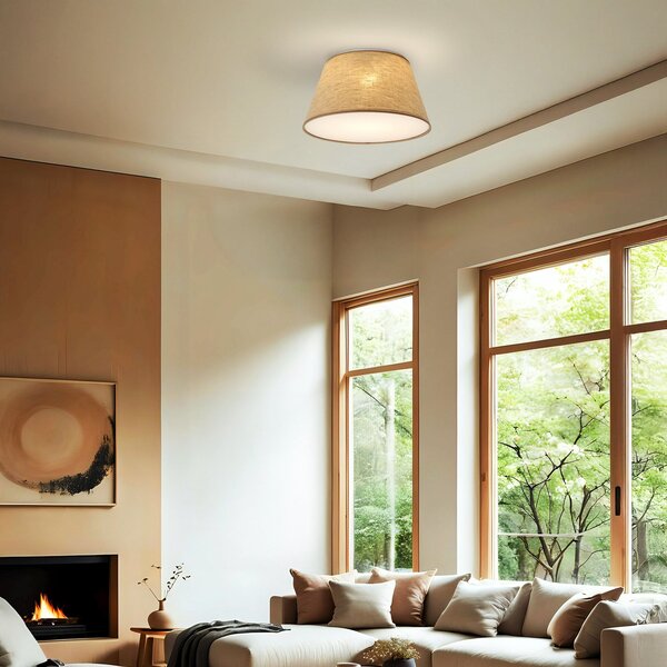 TK Lighting Stropna svetilka Formo, bež, lan, Ø 38 cm, E27, zatemnjen, Bež, Dnevna soba / jedilnica, Tkanine / tekstil, Sodobni