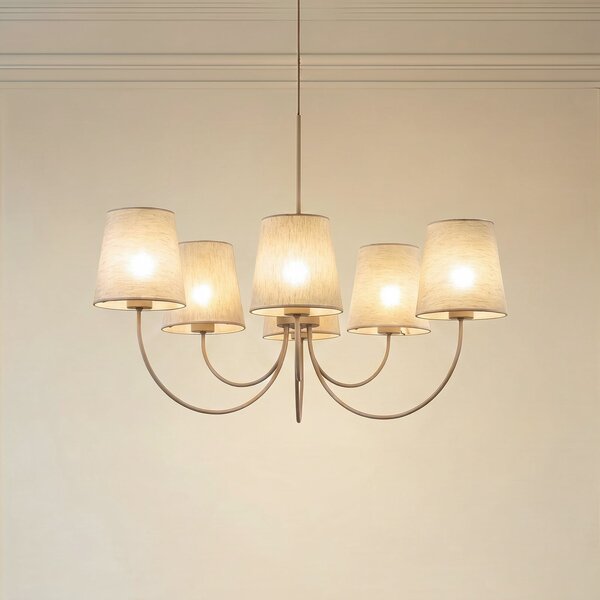 TK Lighting Lestenec Candi, bež/pesek, 6-žarčni, Ø 85 cm, E27, zatemnjen, Bež, Dnevna soba / jedilnica, Tkanine / tekstil, Sodobni