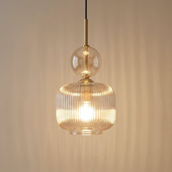 TK Lighting Visoka svetilka Sophia, konjak/črna, steklo, Ø 15 cm, E14, zatemnjen, Siva, Dnevna soba / jedilnica, Steklo, Sodobni