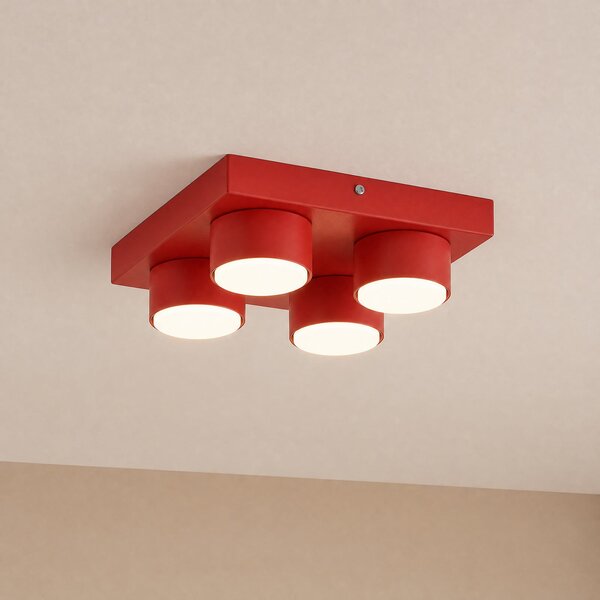 TK Lighting Stropna svetilka Brix, rdeča, dolžina 23 cm, 4-žarilna, GX53, zatemnjen, Rdeča, Dnevna soba / jedilnica, Kovina, Sodobni