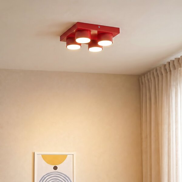 TK Lighting Stropna svetilka Brix, rdeča, dolžina 23 cm, 4-žarilna, GX53, zatemnjen, Rdeča, Dnevna soba / jedilnica, Kovina, Sodobni