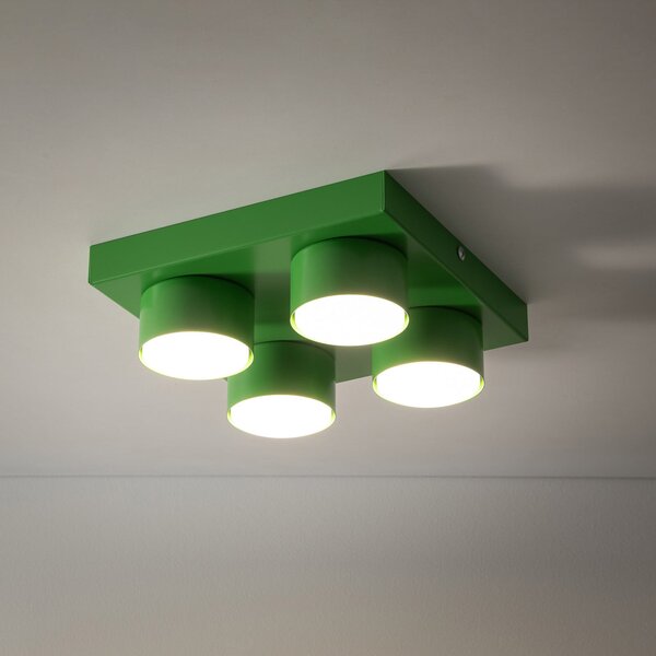 TK Lighting Stropna svetilka Brix, zelena, dolžina 23 cm, 4-žarnica, GX53, zatemnjen, Zelena, Dnevna soba / jedilnica, Kovina, Sodobni