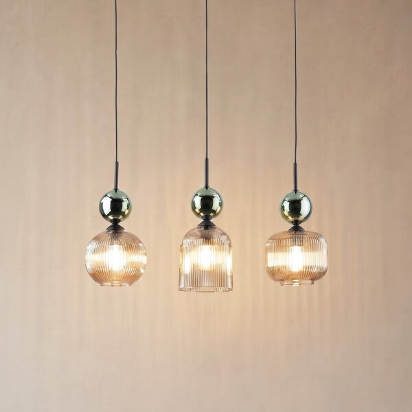TK Lighting Visoka svetilka Sophia, s tremi žarnicami, barva konjak/zelena, dolžina 65 cm,, zatemnjen, Zelena, Dnevna soba / jedilnica, Steklo, Sodobni