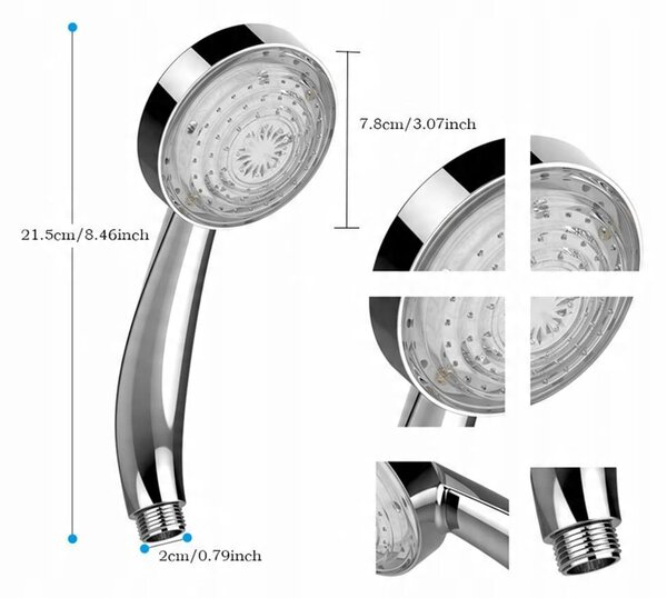 RGB LED tuš ročka krom 7 barv