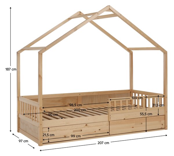 KONDELA Montessori postelja, 90x200, naravna, masivna, BIANKA