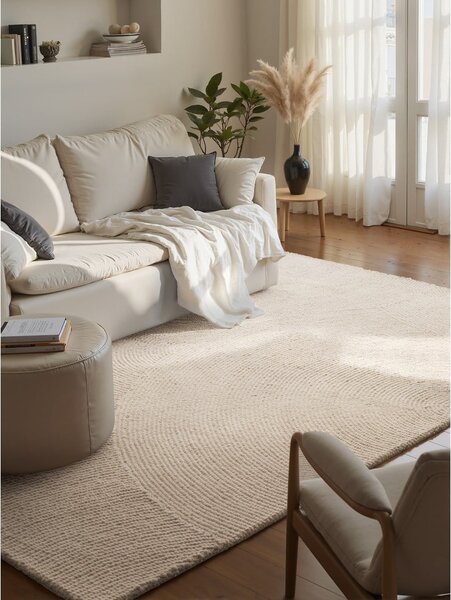 Ročno tkana volnena preproga v svetli naravni barvi 80x150 cm Calmio – Hanse Home
