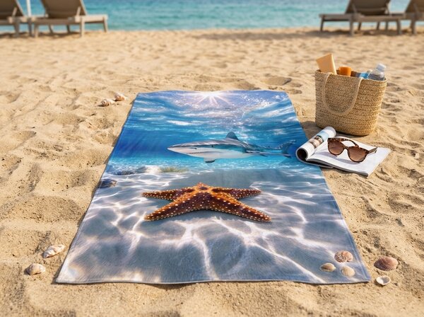 Hitro sušeča se plažna brisača AQUALIS modra 70 x 140 cm, 100% mikrotkanina