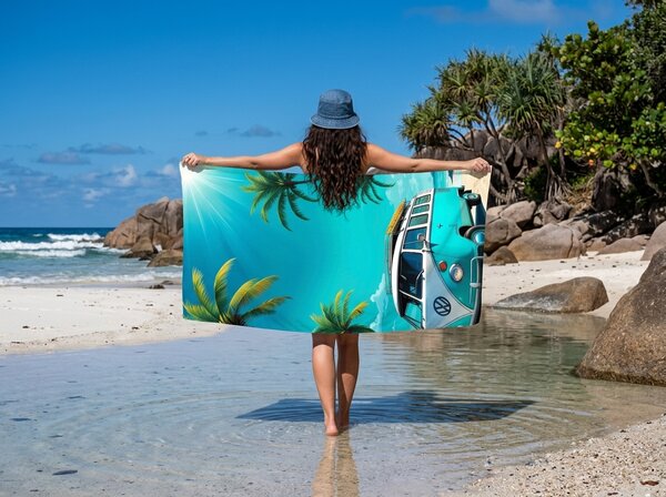 Hitrosušeča plažna brisača BREEZIO turkizna 70 x 140 cm, 100% mikrotkanina
