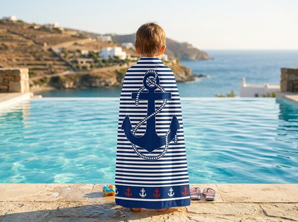 Hitrosušeča se plažna brisača MARITIMO modro-bela 70 x 140 cm, 100% mikrotkanina