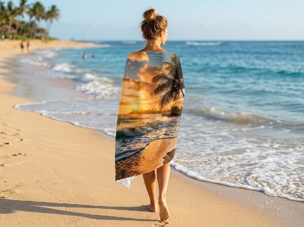 Hitro sušeča plažna brisača SUNSETA pisana 70 x 140 cm, 100% mikrotkanina