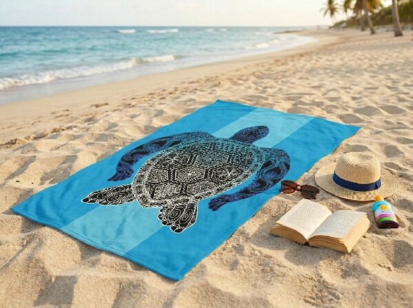 Hitro sušeča XXL plažna brisača SHELL GEM modra 150 x 210 cm, 100% mikrotkanina