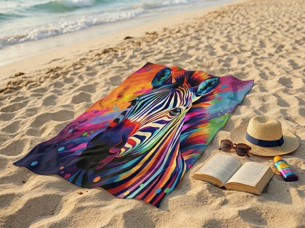 Hitrosušeča XL plažna brisača ZEBRINA barvna 100 x 180 cm, 100% mikrotkanina