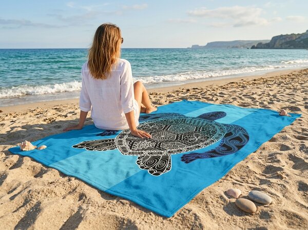 Hitro sušeča XXL plažna brisača SHELL GEM modra 150 x 210 cm, 100% mikrotkanina