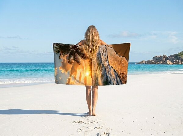 Hitro sušeča plažna brisača SUNSETA pisana 70 x 140 cm, 100% mikrotkanina