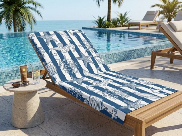 Hitrosušeča plažna brisača NAUVIA modro-bela 70 x 140 cm, 100% mikrotkanina