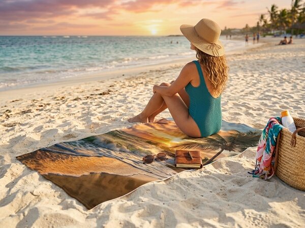 Hitro sušeča plažna brisača SUNSETA pisana 70 x 140 cm, 100% mikrotkanina