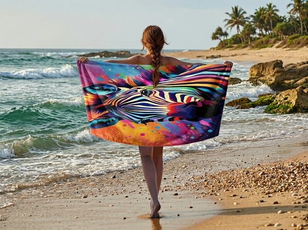 Hitrosušeča XL plažna brisača ZEBRINA barvna 100 x 180 cm, 100% mikrotkanina