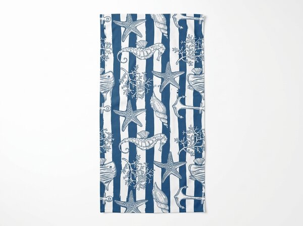 Hitrosušeča plažna brisača NAUVIA modro-bela 70 x 140 cm, 100% mikrotkanina