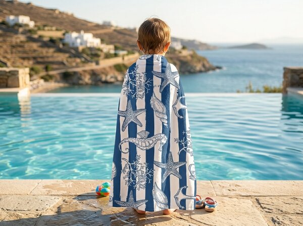 Hitrosušeča plažna brisača NAUVIA modro-bela 70 x 140 cm, 100% mikrotkanina