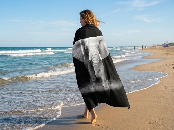 Hitrosušeča XXL plažna brisača ELEPHOS črno-siva 150 x 210 cm, 100% mikrotkanina