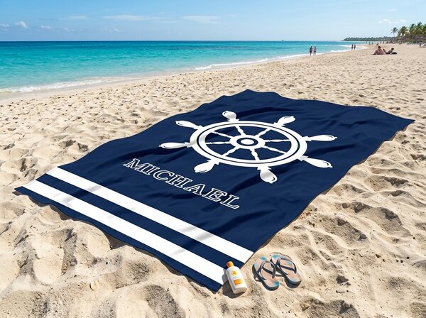 Hitro sušeča XXL plažna brisača HELMORA modro-bela 150 x 210 cm, 100% mikrotkanina