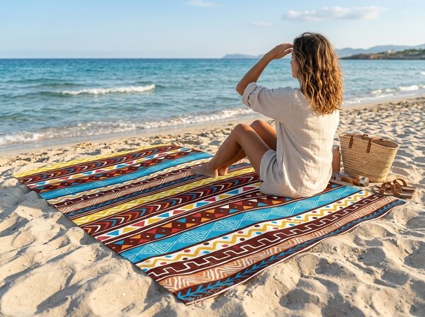 Hitrosušeča XXL pisana plažna brisača AZTECA 150 x 210 cm, 100% mikrotkanina