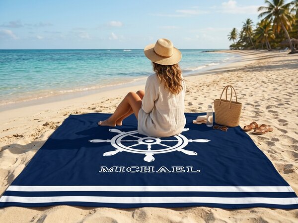 Hitro sušeča XXL plažna brisača HELMORA modro-bela 150 x 210 cm, 100% mikrotkanina