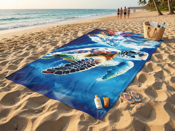 Hitrosušeča XXL plažna brisača CHELONIA modra 150 x 210 cm, 100% mikrotkanina