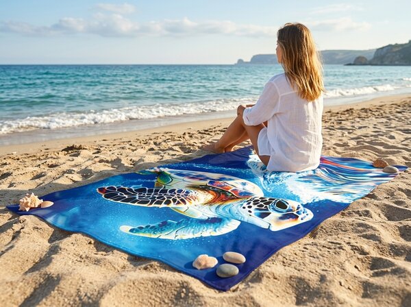 Hitrosušeča XXL plažna brisača CHELONIA modra 150 x 210 cm, 100% mikrotkanina