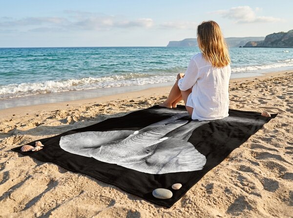 Hitrosušeča XXL plažna brisača ELEPHOS črno-siva 150 x 210 cm, 100% mikrotkanina