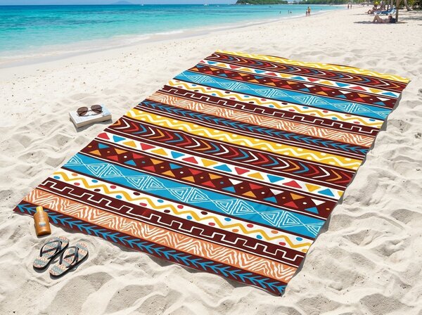 Hitrosušeča XXL pisana plažna brisača AZTECA 150 x 210 cm, 100% mikrotkanina