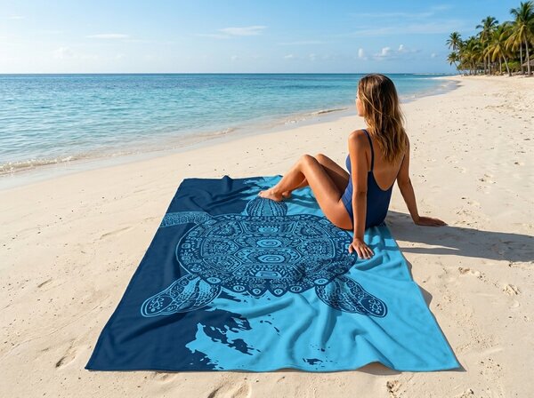 Hitro sušeča XXL plažna brisača OCEVA modra 150 x 210 cm, 100% mikrotkanina