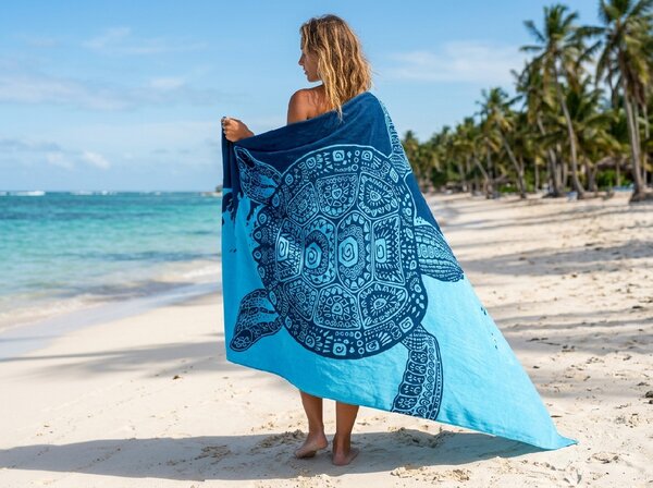 Hitro sušeča XXL plažna brisača OCEVA modra 150 x 210 cm, 100% mikrotkanina