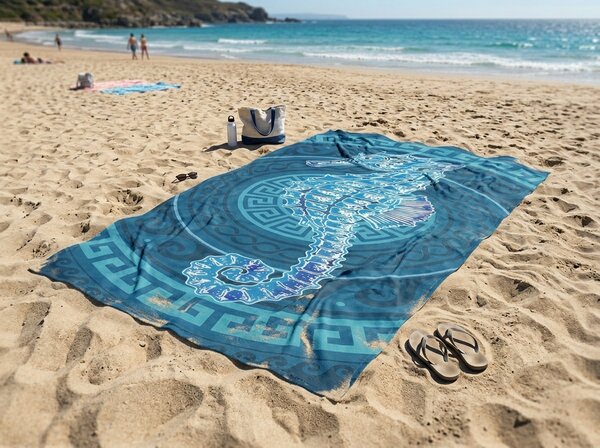 Hitrosušeča XXL plažna brisača HIPPORA modra 150 x 210 cm, 100% mikrotkanina